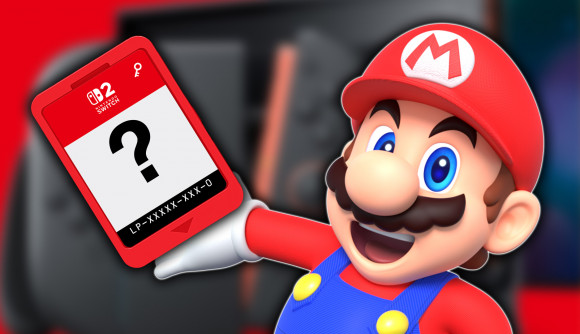 Nintendo physical game plans: An image of Mario holding a Nintendo Switch 2 Game-Key Card.